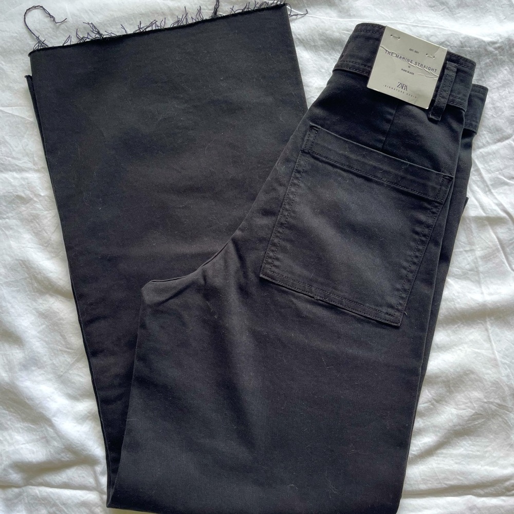 ZARA BLACK HIGH WAISTED ZW SAILOR STRAIGHT JEANS